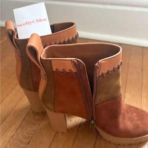 See By Chloe Women's Suede Patchwork Heeled Boots